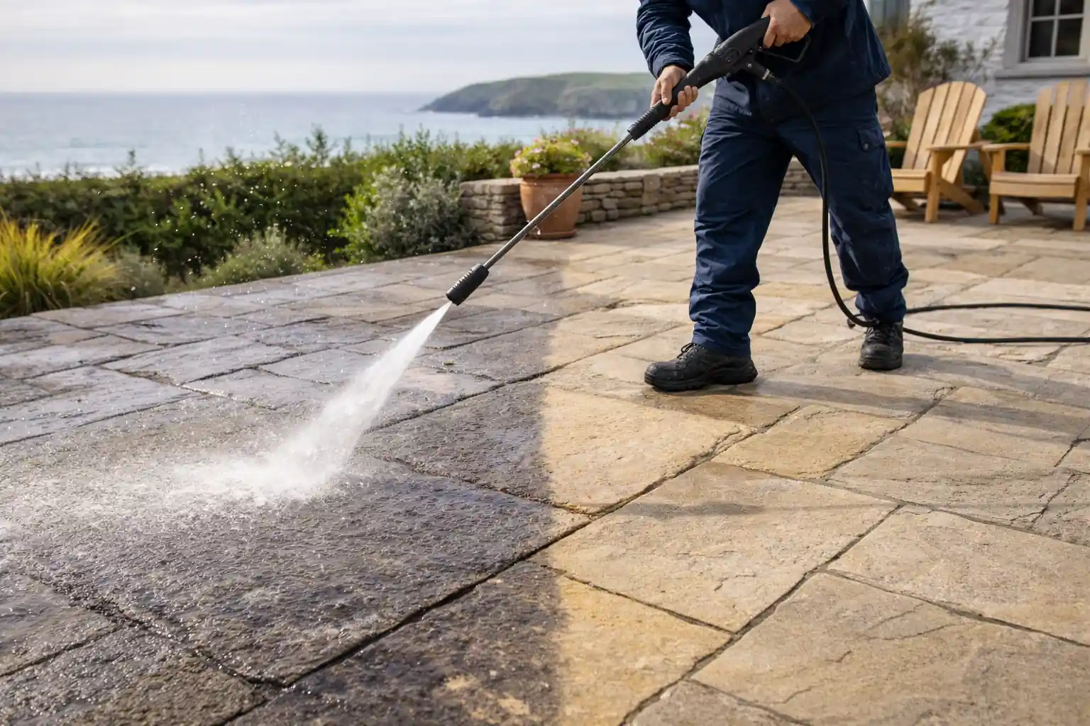 Professional patio pressure washing and stone cleaning service in Wadebridge and North Cornwall